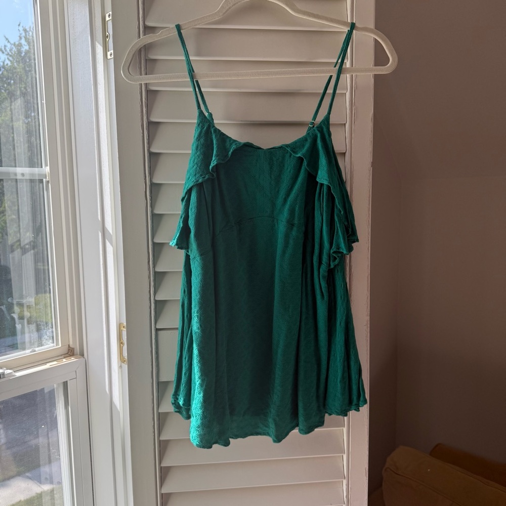 A Pea in the Pod Green Maternity Cold Shoulder Ruffle Top